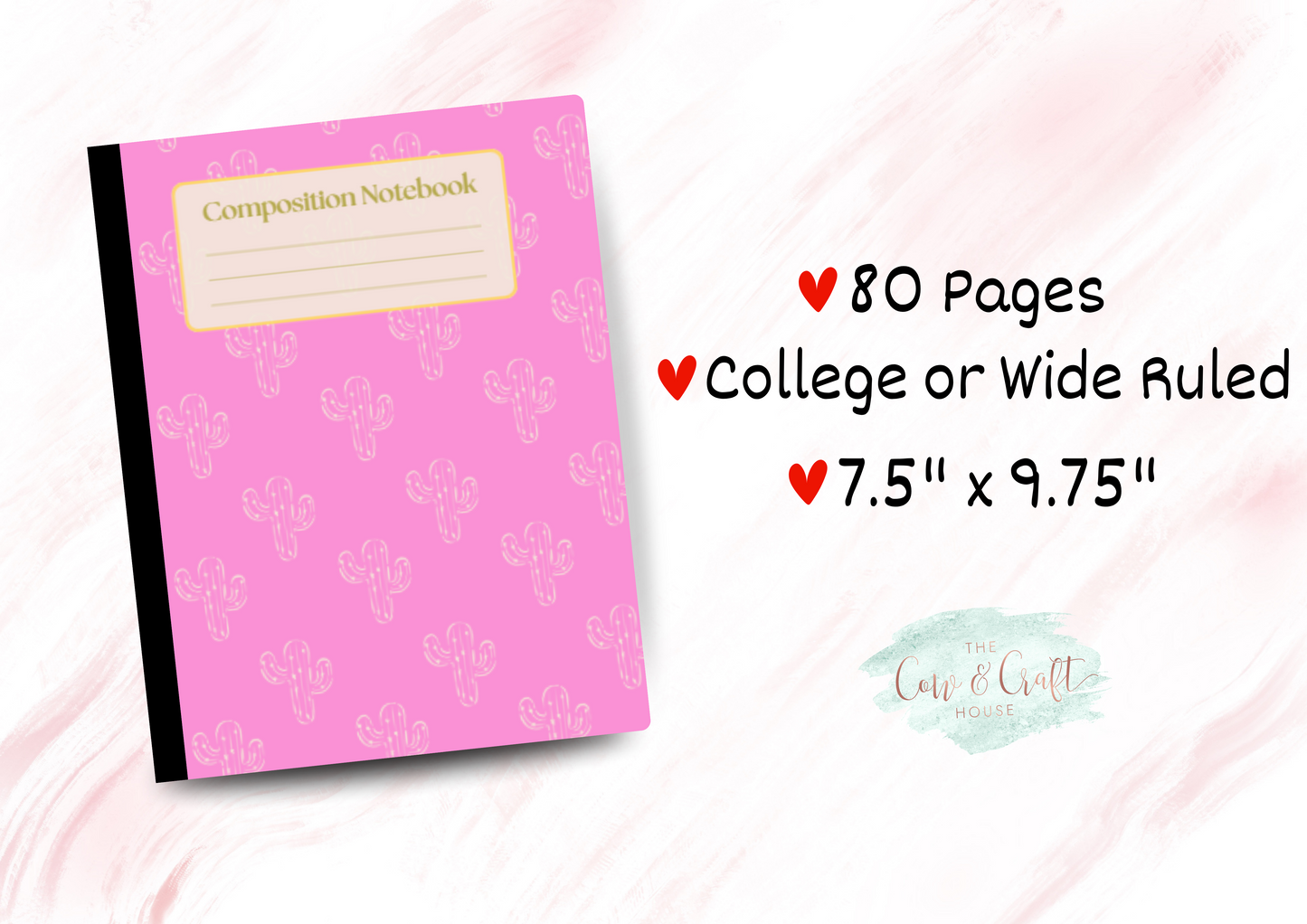 Pink Cactus Composition Notebook | Pink Journal | Cute Cactus Notebook | College or Wide Ruled Notebook | Teacher Journal | Student Gift