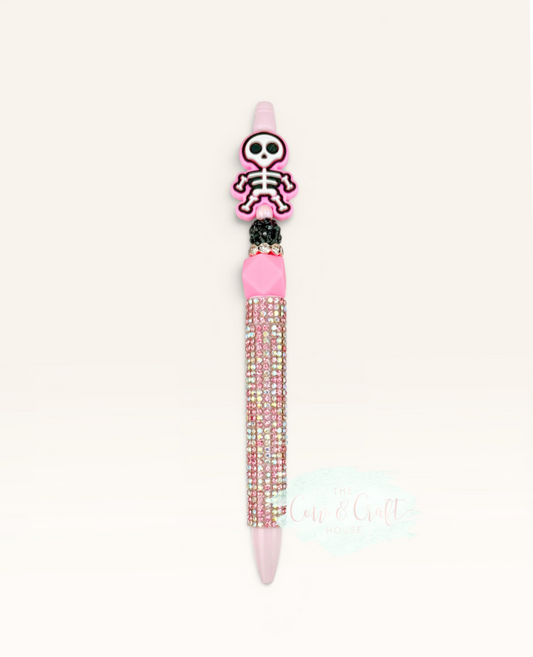 Pink Skeleton Beaded Pen – Black Ink Twist Pen